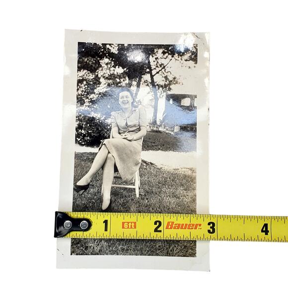 Vtg Lady Laughing Posing with Vehicle Behind Original Monochrome Photography - Picture 3 of 4